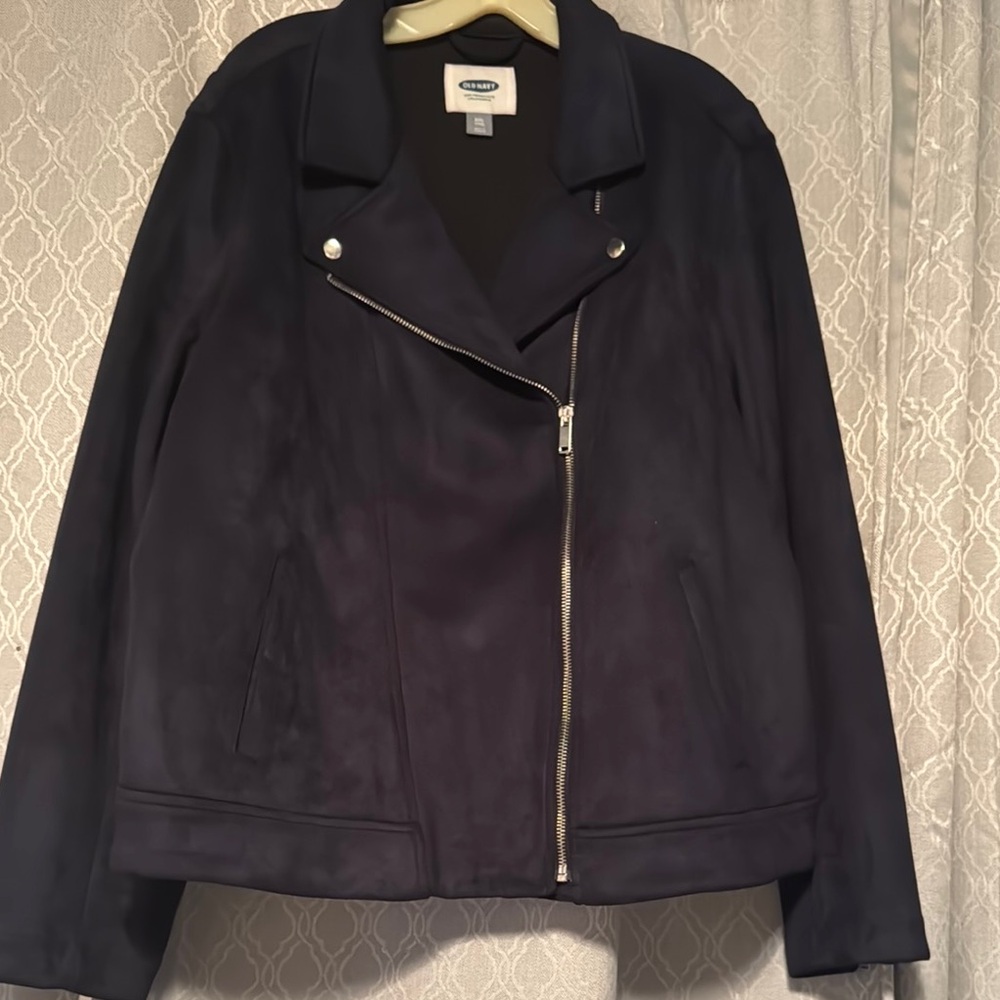 Old Navy Navy Blue Suede Moto Jacket